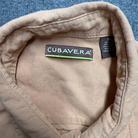 Cubavera Linen Blend Button Up Shirt Men's XL Orange Striped Embroidered Bowling - Picture 2 of 6